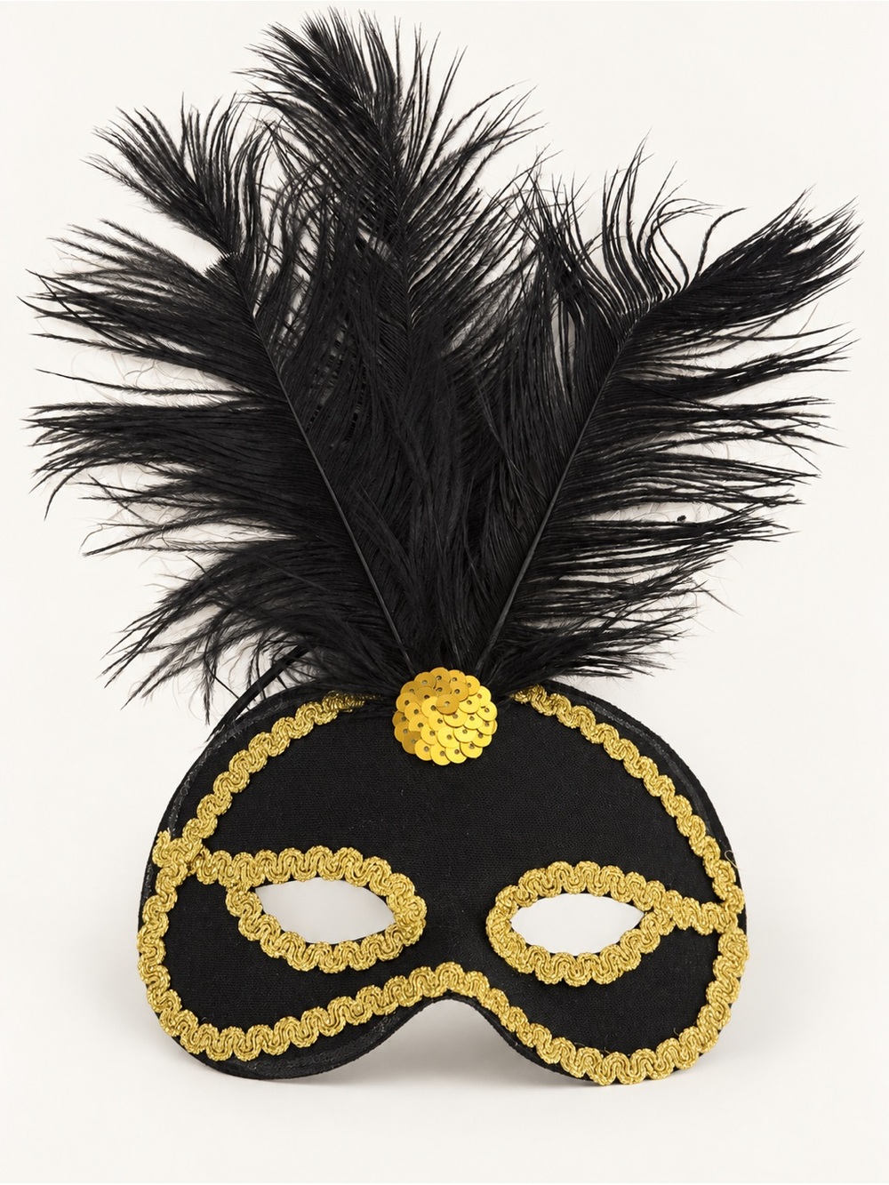Black & Gold Feathered Masquerade Eye Mask
